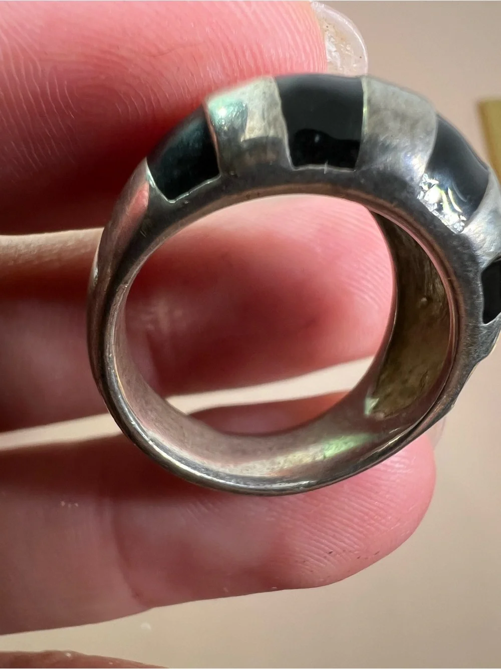 Sterling Silver Black Onyx Inlay Dome Ring